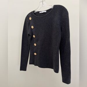 Zara Charcoal Knit Sweater with Brass Buttons